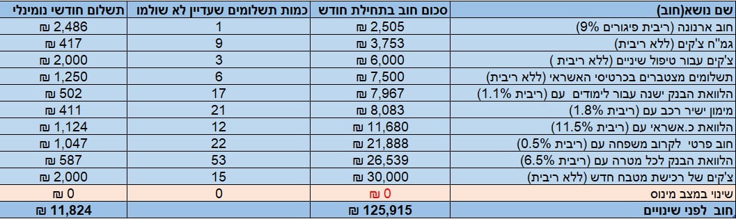 סגירת חובות טבלה 0