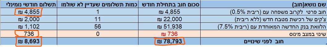סגירת חובות טבלה8