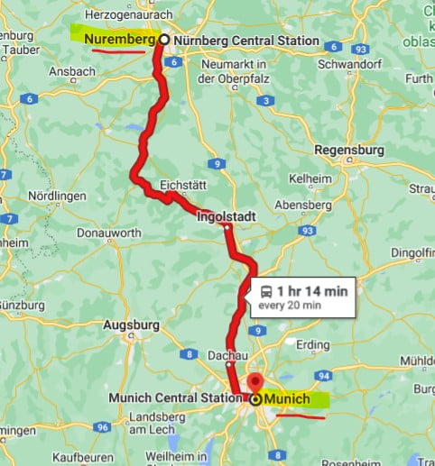 נסיעה ברכבת בין נירנברג למוניך